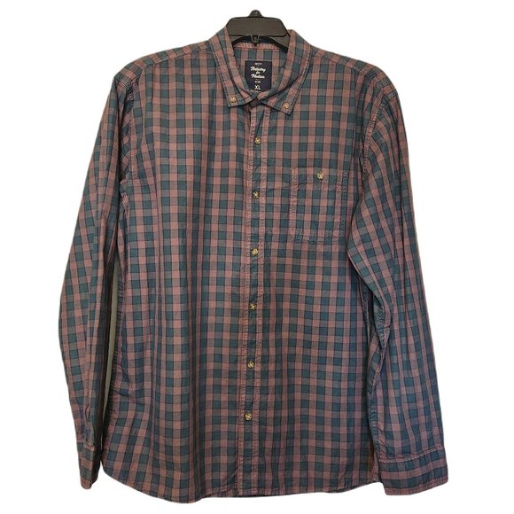 Artistry in Motion Mens Button Up Shirt XL Mauve and Green Plaid Cotton Slim Fit - Picture 1 of 4